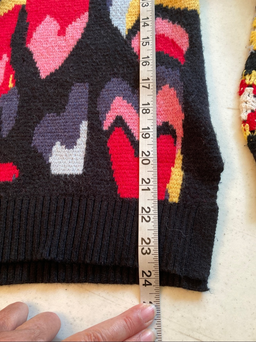 CHARLIE B Sweater with crochet sleeves: Red, Pink, Yellow & Blue Heart Motif - Picture 8 of 8
